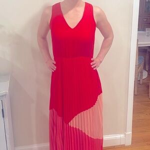 Taylor Pink and Red Asymmetrical Pleated A-line Cocktail Dress